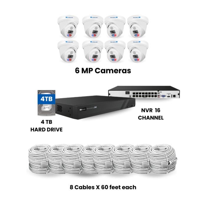 8 Cameras + 16 channel NVR + 4 TB HD + 8 Cables